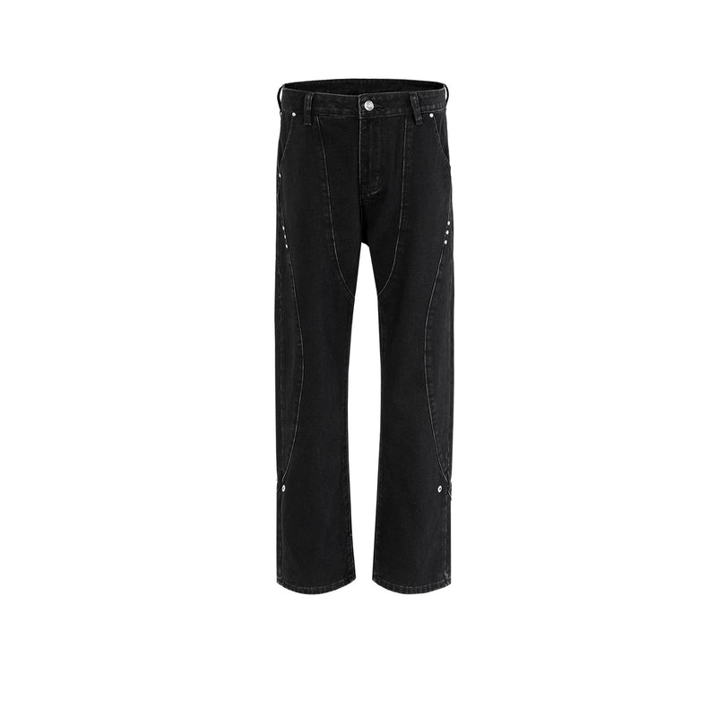 MIJKO Men Vintage Pants MIJKO Women's Men's Slim-Fit Button-Up Pants High Street Jeans