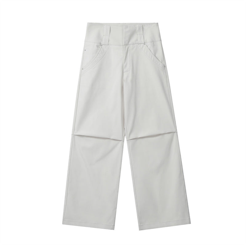 Men Sweatpants Solid Color Casual Trousers Loose High Waist Wide-Leg Straight Pants