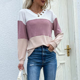Women Knitted Sweater Spring and Autumn Pullover Multicolor V-neck Sweater