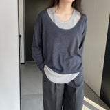 Women Knitted Two-Piece Set Spring Loose Sweater round Neck Vest Blouse Ab29
