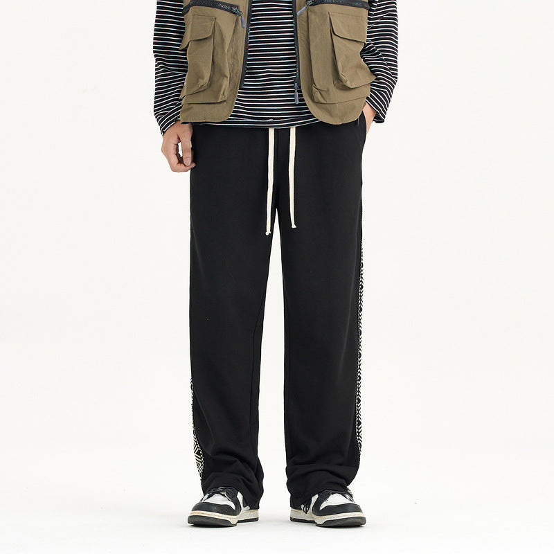 Women Sweatpants Vintage Side Seam Embroidery Straight-Leg Trousers Sports Wide Legs Casual Sweatpants