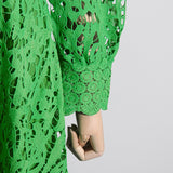 Women Dresses Spring Stand Collar Embroidery Hollow Dress (Qymy0409)