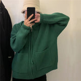 Women Knitted Cardigan Retro Hooded Cardigan Sweater Zipper Knitted Coat