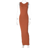 Women Dresses Spring Sexy Backless Slim Fit round Neck Sleeveless Split Dress