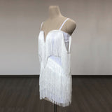 Women Evening Dress Sexy Tassel V-neck Strap Backless Bandage Evening Dress