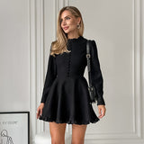 Women Dress Lace Dress Spring round Neck A- line Skirt