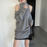 Women Knitted Two-Piece Set Autumn and Winter Turtleneck Sweater 5t5156
