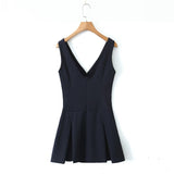 Women Dresses Summer Sleeveless Deep V-neck Dress Backless Sexy Skirt (Xds0414)