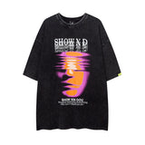 Men T Shirt Summer Washed Distressed Printed Short Sleeve T-shirt