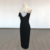 Women Evening Dress Black Strapless Mesh Sexy Sheath Dress