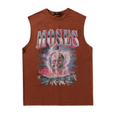 Men Vest Retro Sleeveless Vest T-shirt