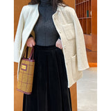 Women Skirt Autumn Winter Retro Hepburn Style Gold Velvet Skirt Mid-Length Pleated A- line Umbrella Skirt