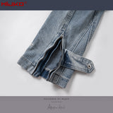 MIJKO Mens Vintage Pants Slim-Fit Zip Wide-Foot Jeans