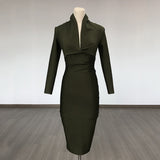 Women's Evening Dress Sexy V-neck Long Sleeve Bandage One-Piece Dress