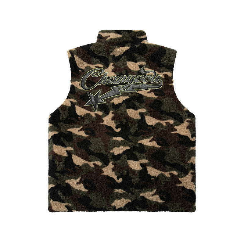 Men Vest Double-Sided Camouflage Cotton Jacket Vest Multi-Pocket Sleeveless Jacket