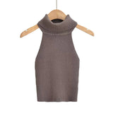Women Sweater Knitwear Retro Turtleneck Knitted Vest Autumn Top