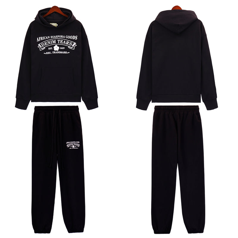 Denim Tears Outfit:Hoodie/Sweatpants (Separate Purchase Options) Kapok Letter Hooded Sweater Trousers Sports Suit