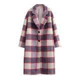 Women Woolen Coat Autumn and Winter Plaid Button Mid-Length Woolen Coat Outerwear