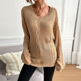 Women Knitted Sweater Autumn and Winter Long Sleeve Solid Color Loose Sweater