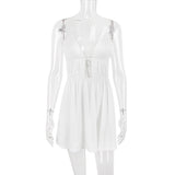 Women Dresses Summer Hollow-out Camisole Sexy Backless Pleated Dress (Bla0420)