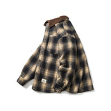 Unisex Winter Cotton Coat Plaid Decoration Lapel Cotton-Padded Coat Vintage Cotton-Padded Jacket
