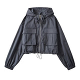 Women Jacket Fall Casual Short Coat Loose Hooded Sports Jacket Top