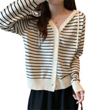 Women Knitwear Autumn and Winter Striped Hooded Sweater Loose Casual Knitted Cardigan