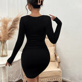 Women Dress Fall/Winter Slim Hip Knitwear Sexy Long Sleeve Dress