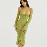 Women Dresses Chiffon Sexy Backless Dress Long Sleeve (Bla0420)