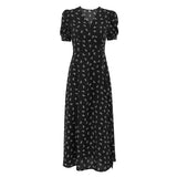 Women Dress Spring and Summer Elegant Print Puff Sleeve Dress