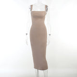 Women Dresses Knitted Sexy Backless Spaghetti Straps Dress Long Dress