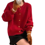 Women Knitwear Autumn and Winter round Neck Sweater Loose Knitted Cardigan