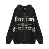 Men Hoodie Vintage Fleece-Lined Hooded Zip Jacket