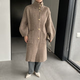 Women Cardigan Sweater Autumn and Winter Sweater Coat Button Turn-down Collar Coat Az2218