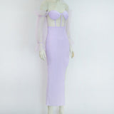 Women Evening Dress Sexy Mesh Hollow Bandage One-Piece Dress