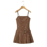 Women Dresses Summer Sexy Pleated Floral Strap Dress (Xds0414)