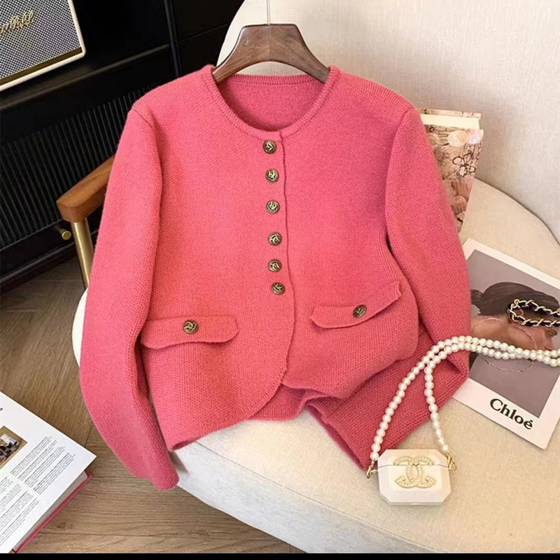 Women Knitted Cardigan Autumn Winter Red Chanel Coat Women's Knitwear Loose Cardigan