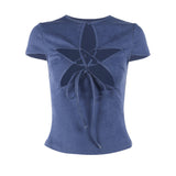 Women Tops Casual Star Hollow Denim Tops Summer T-shirt