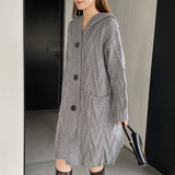 Women Cardigan Sweater Autumn Sweater Coat Hooded Long Sleeve Loose Button Sweater W2368