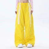 Men Sweatpants Casual Trousers Striped Stitching Ruffle Ankle-Tied Drawstring Sports Pants