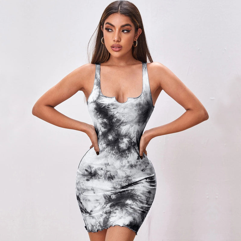 Women Dress Spring and Summer Sexy Slim Tie-Dyed Hip Skirt