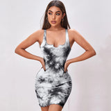 Women Dress Spring and Summer Sexy Slim Tie-Dyed Hip Skirt