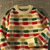 Women Knitwear Autumn Winter Retro Color Plaid Striped Sweater