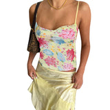 Women Tops Summer Slim Fit Vest Sexy Straps Tulle Printed Top