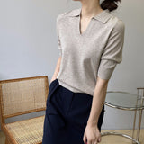 Women Knitted T-shirt Polo Shirt Knitwear Fall V-neck Sweater
