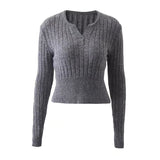 Women Sweater Knitwear V-neck Thread Sunken Stripe Slim-Fit Long-Sleeved Knitted Bottoming Shirt