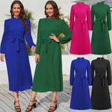 Women Date Dress Ol Slim Fit Long Dress Autumn and Winter Stand Collar Dress