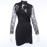 Women Dresses Sexy V-neck Slim Fit Hip Skirt Sexy Lace Long Sleeve Dress (Csm202403)