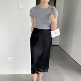 Women Knitted T-shirt round Neck Short Sleeve T-shirt Slim Fit Sweater