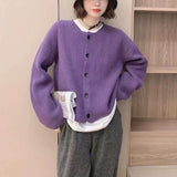 Women Knitted Cardigan Sweater Coat Autumn and Winter Loose round Neck Knitted Cardigan
